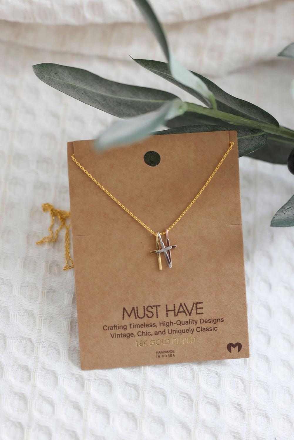 Triple Cross Pendant Necklace