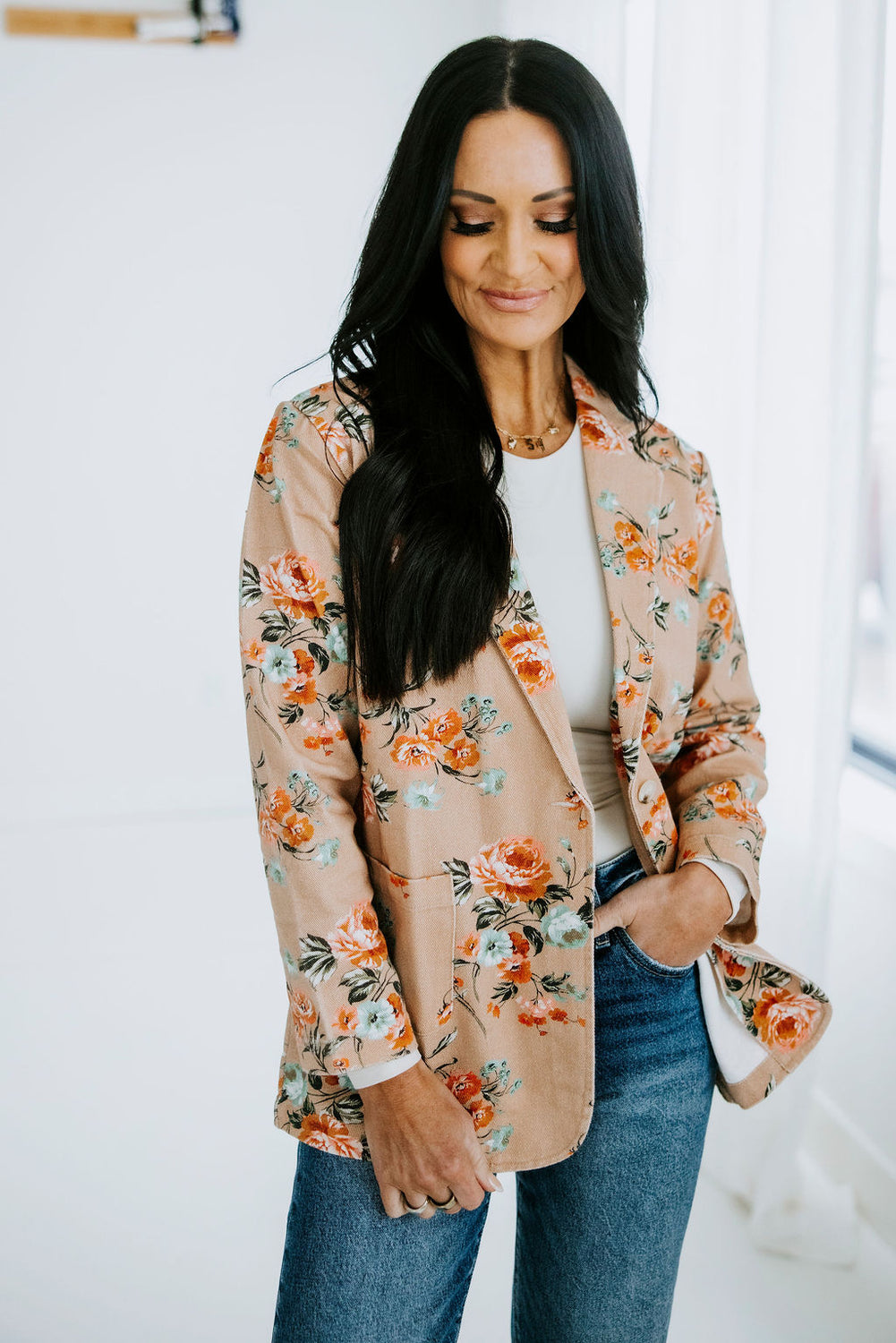 Janae Floral Print Denim Blazer