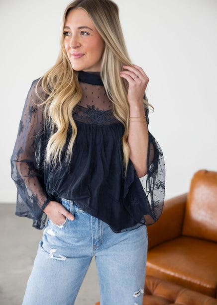 Roslyn Mock Neck Lace Blouse product view