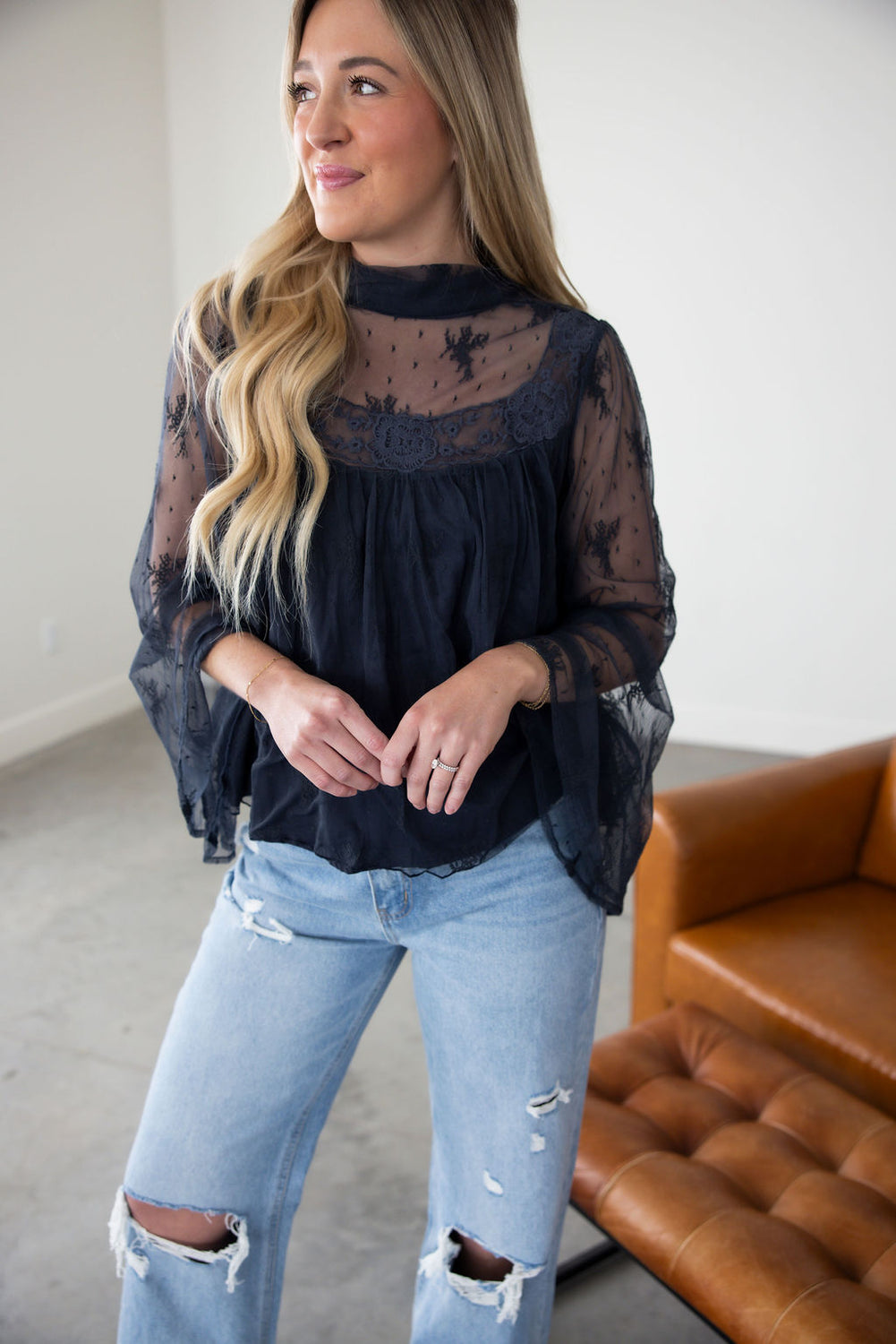 Roslyn Mock Neck Lace Blouse
