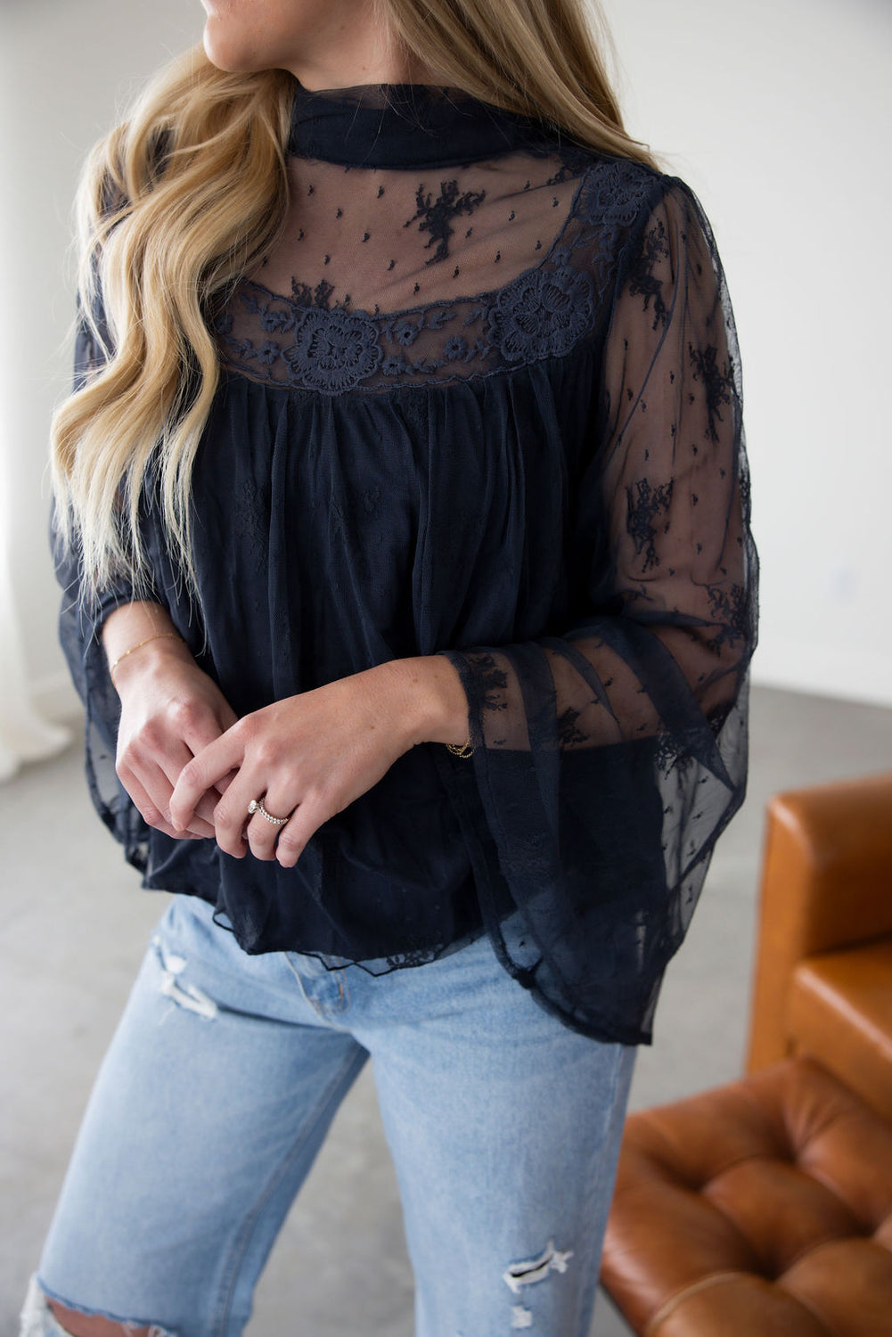 Roslyn Mock Neck Lace Blouse