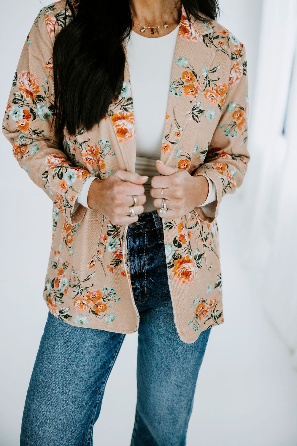 Janae Floral Print Denim Blazer