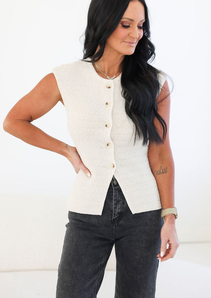 Mechalle Button Front Knit Top product view