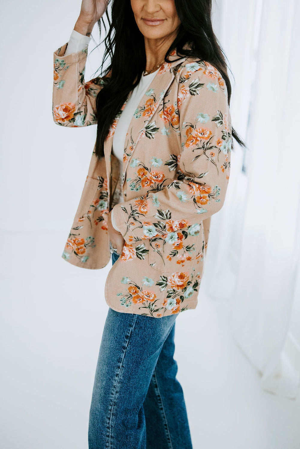 Janae Floral Print Denim Blazer