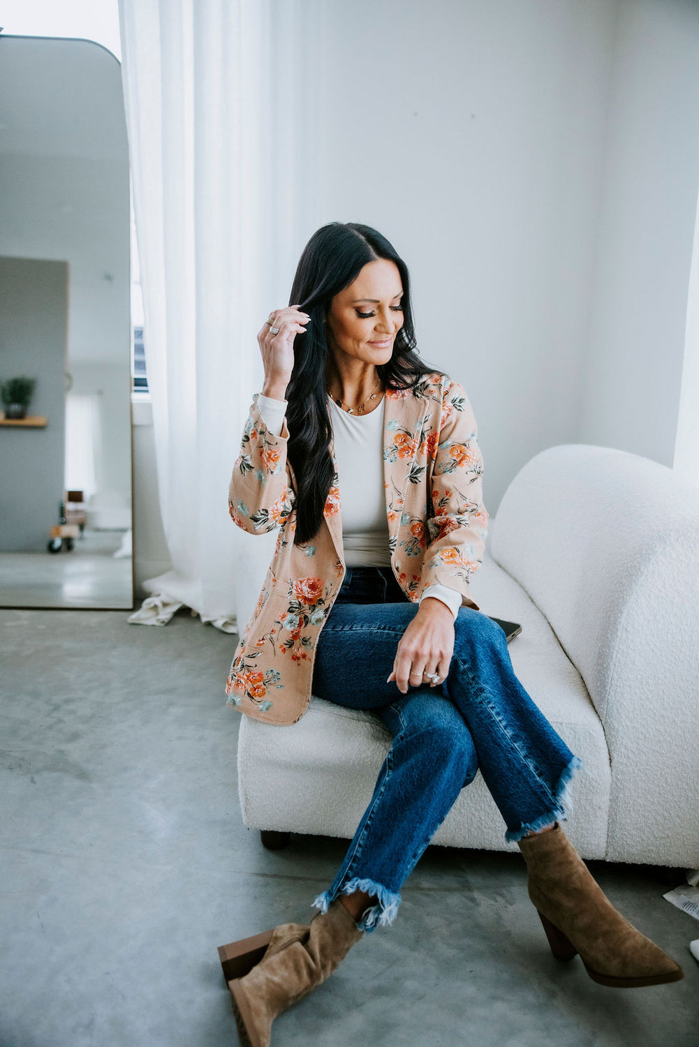 Janae Floral Print Denim Blazer