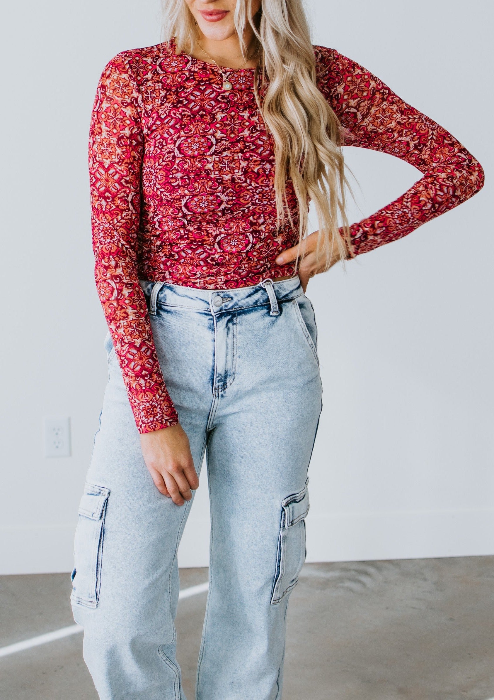 image of Cara Printed Long Sleeve Top