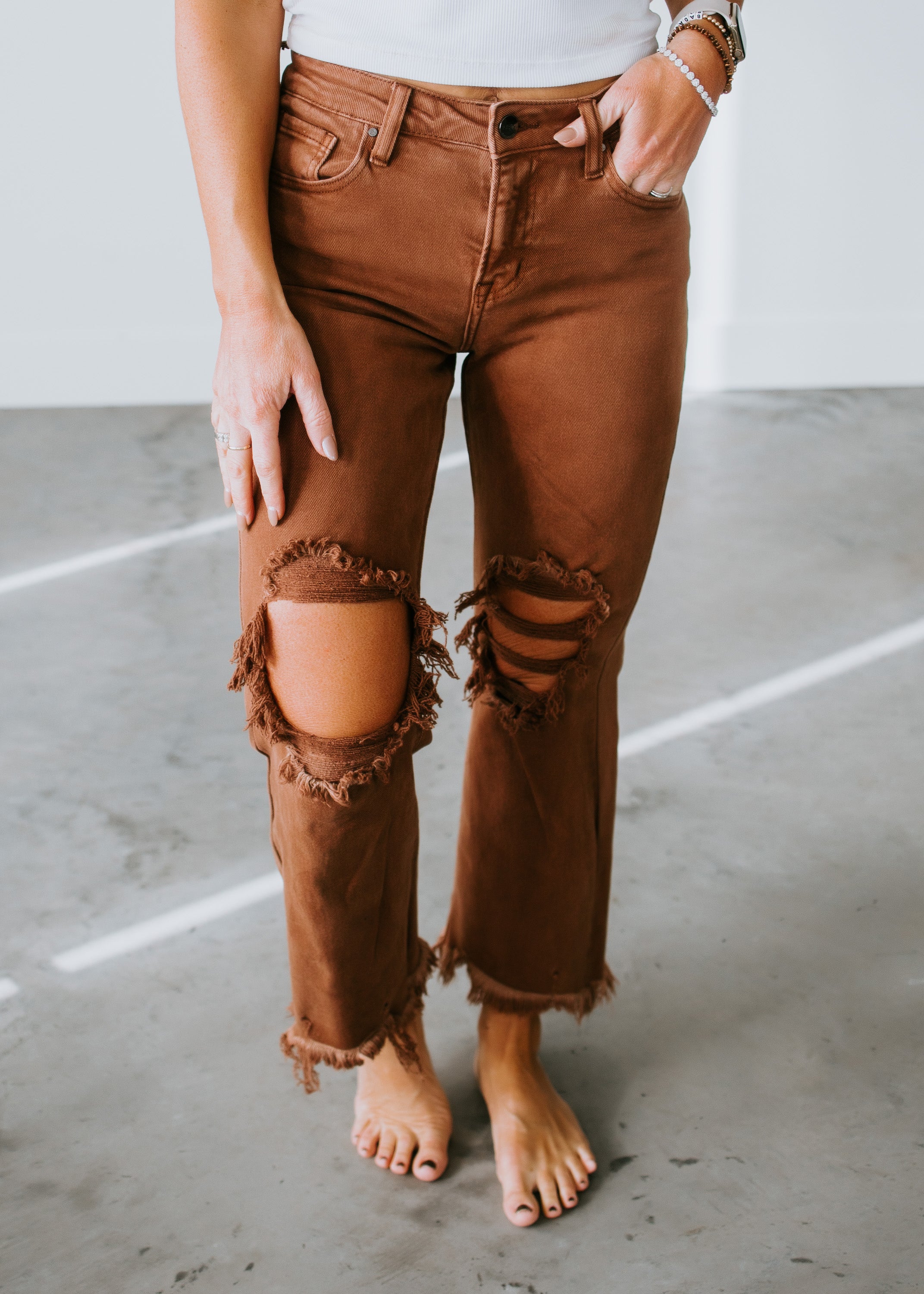 image of Randie Distressed Straight Pants