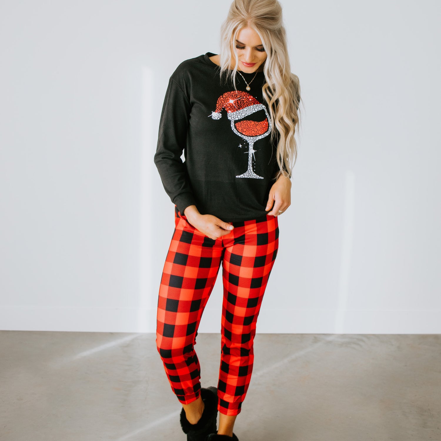 Wine Plaid Pajama Set