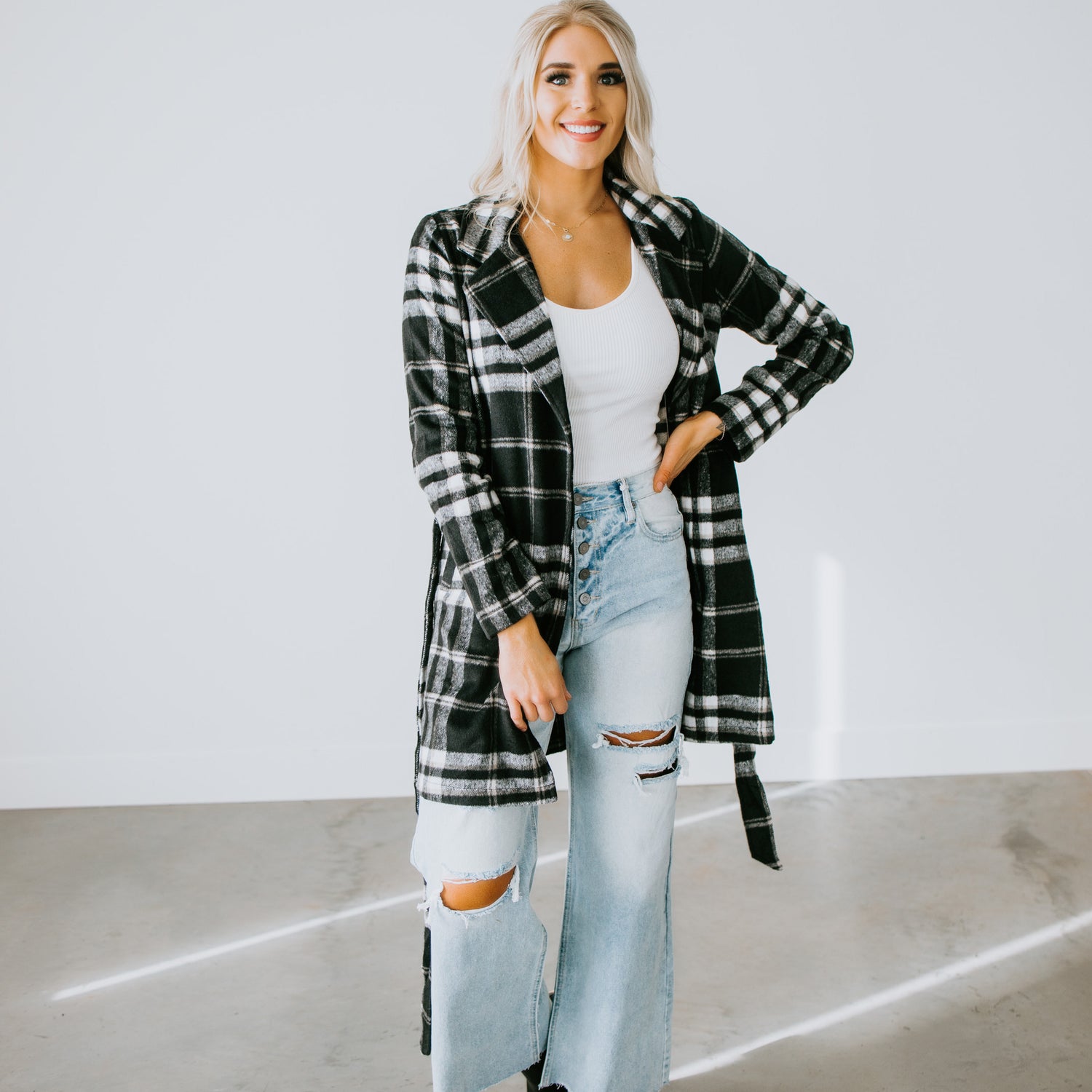 Lucas Belted Plaid Jacket