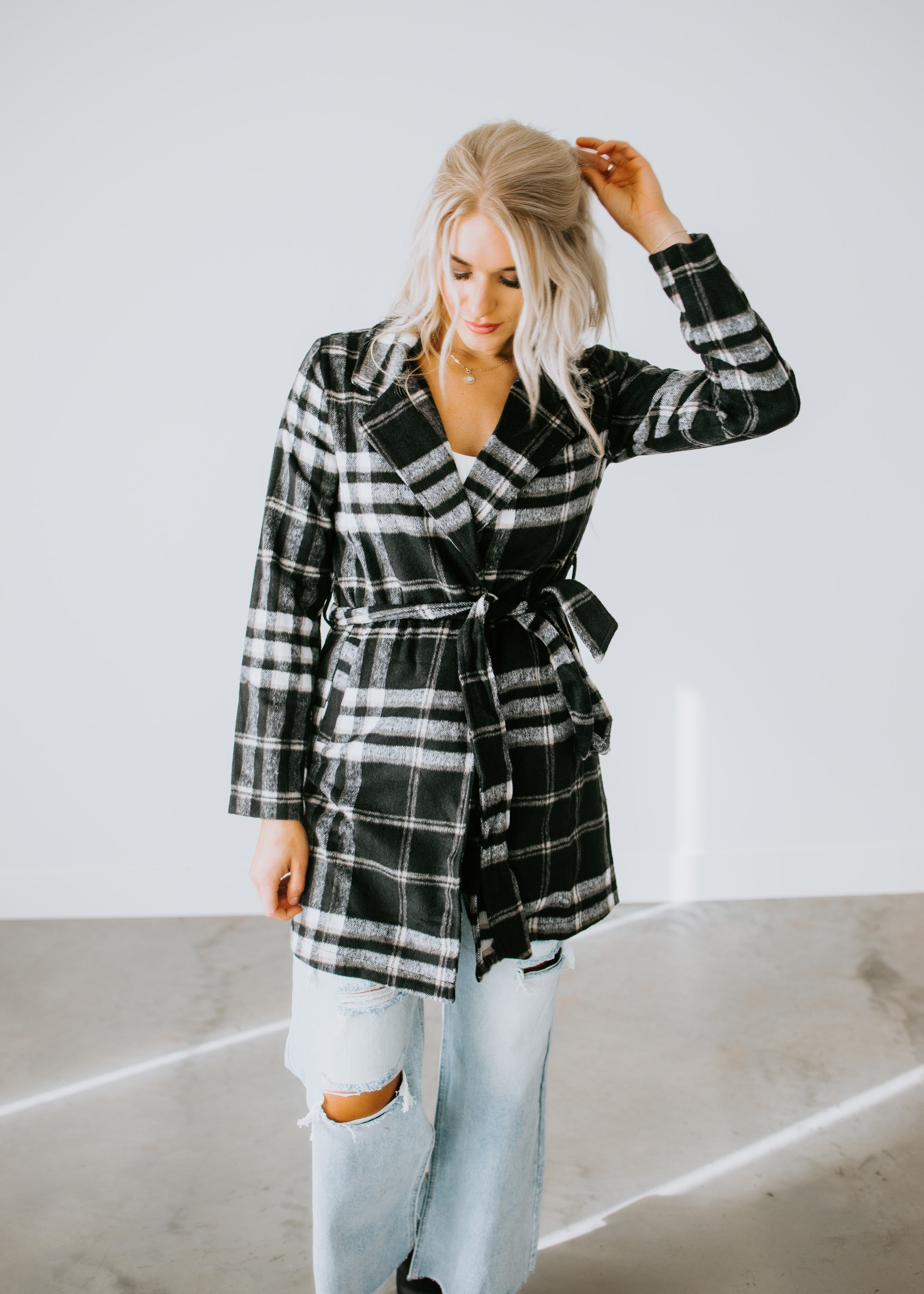 image of Lucas Belted Plaid Jacket