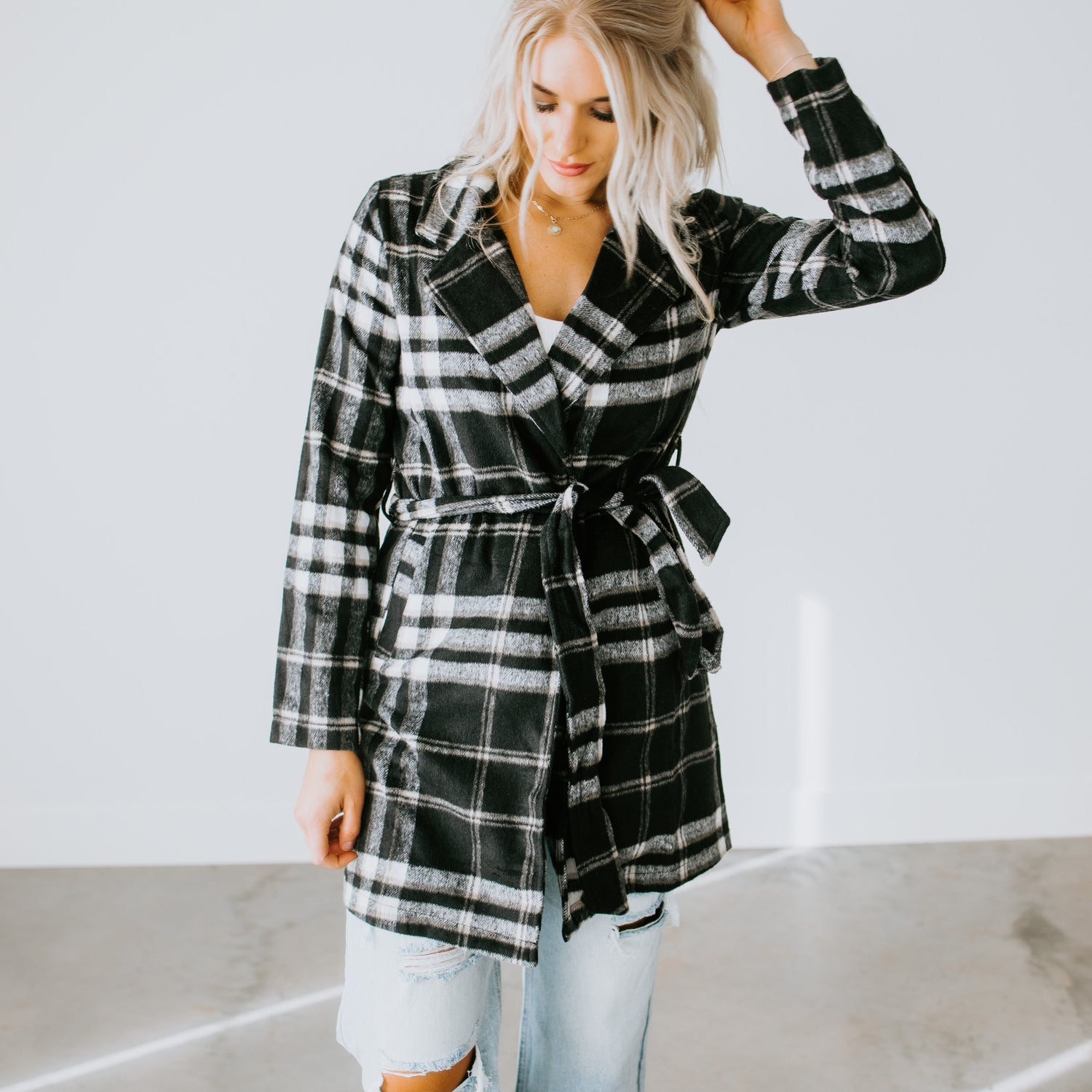 Lucas Belted Plaid Jacket