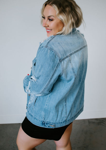 Curvy Zamora Distressed Denim Jacket