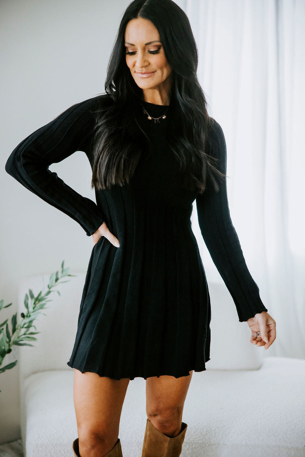 image of Tallan Ribbed Mini Sweater Dress