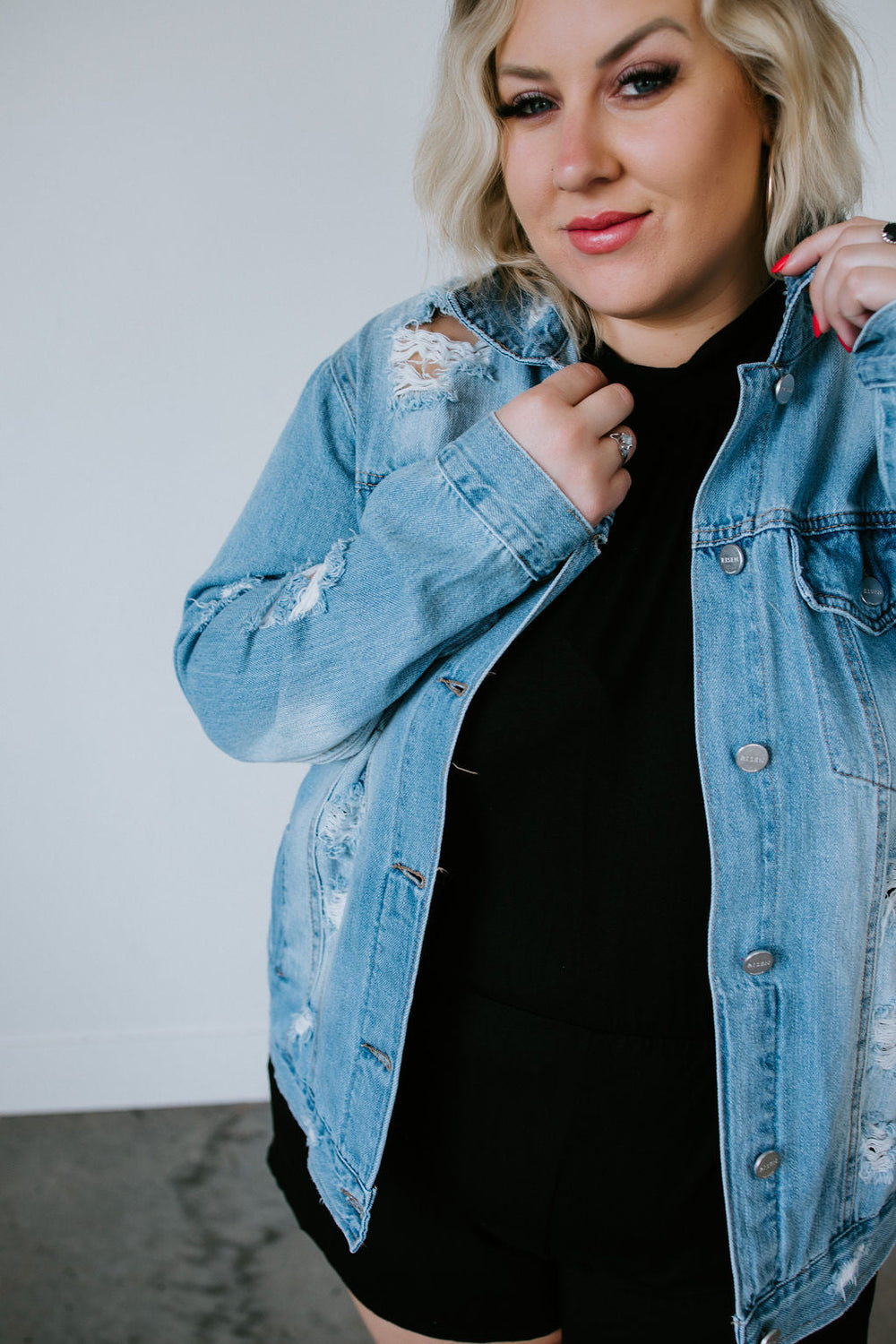 Curvy Zamora Distressed Denim Jacket