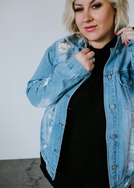 Curvy Zamora Distressed Denim Jacket