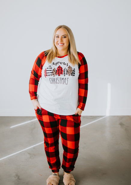 Curvy Merry Christmas Plaid Pajama Set