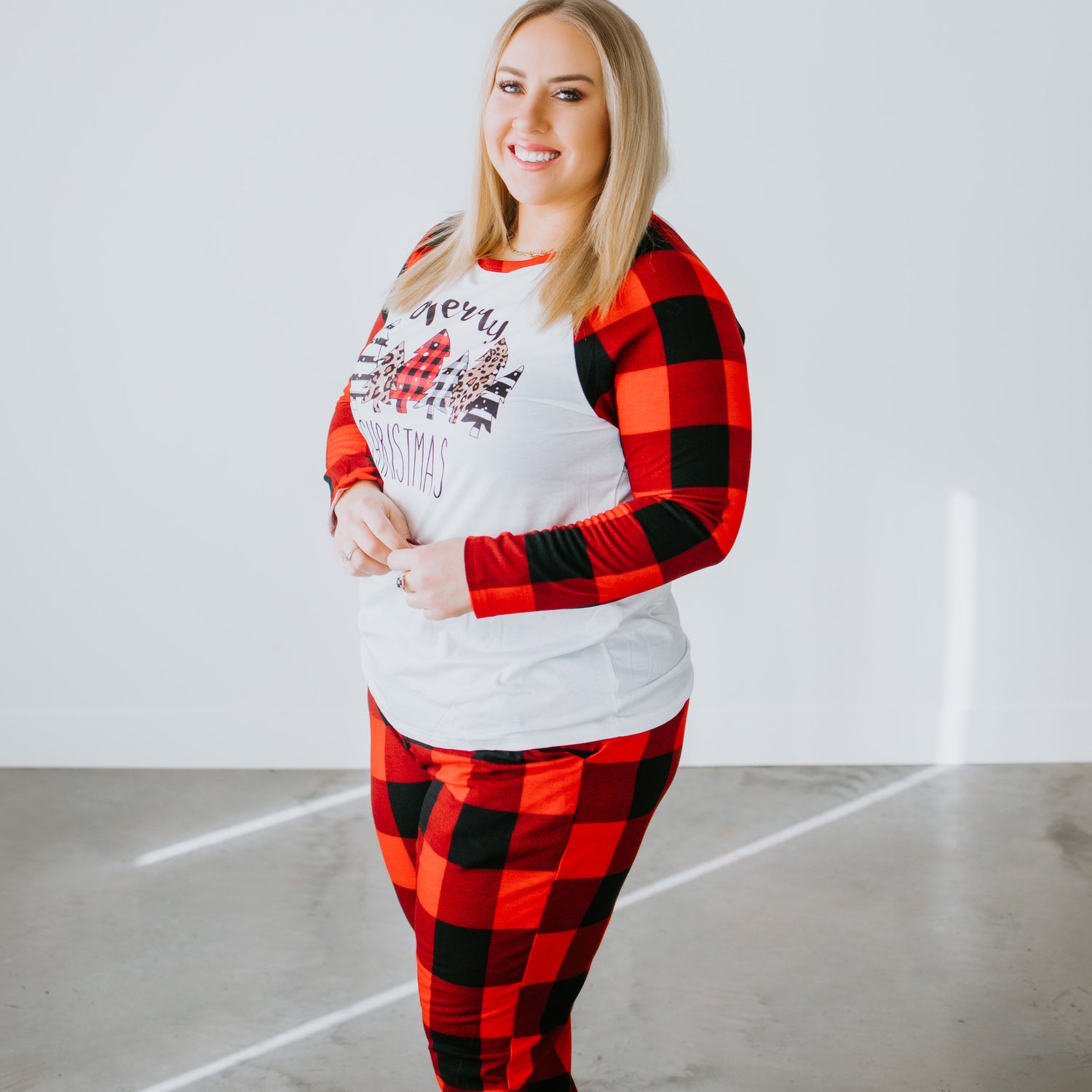 Curvy Merry Christmas Plaid Pajama Set