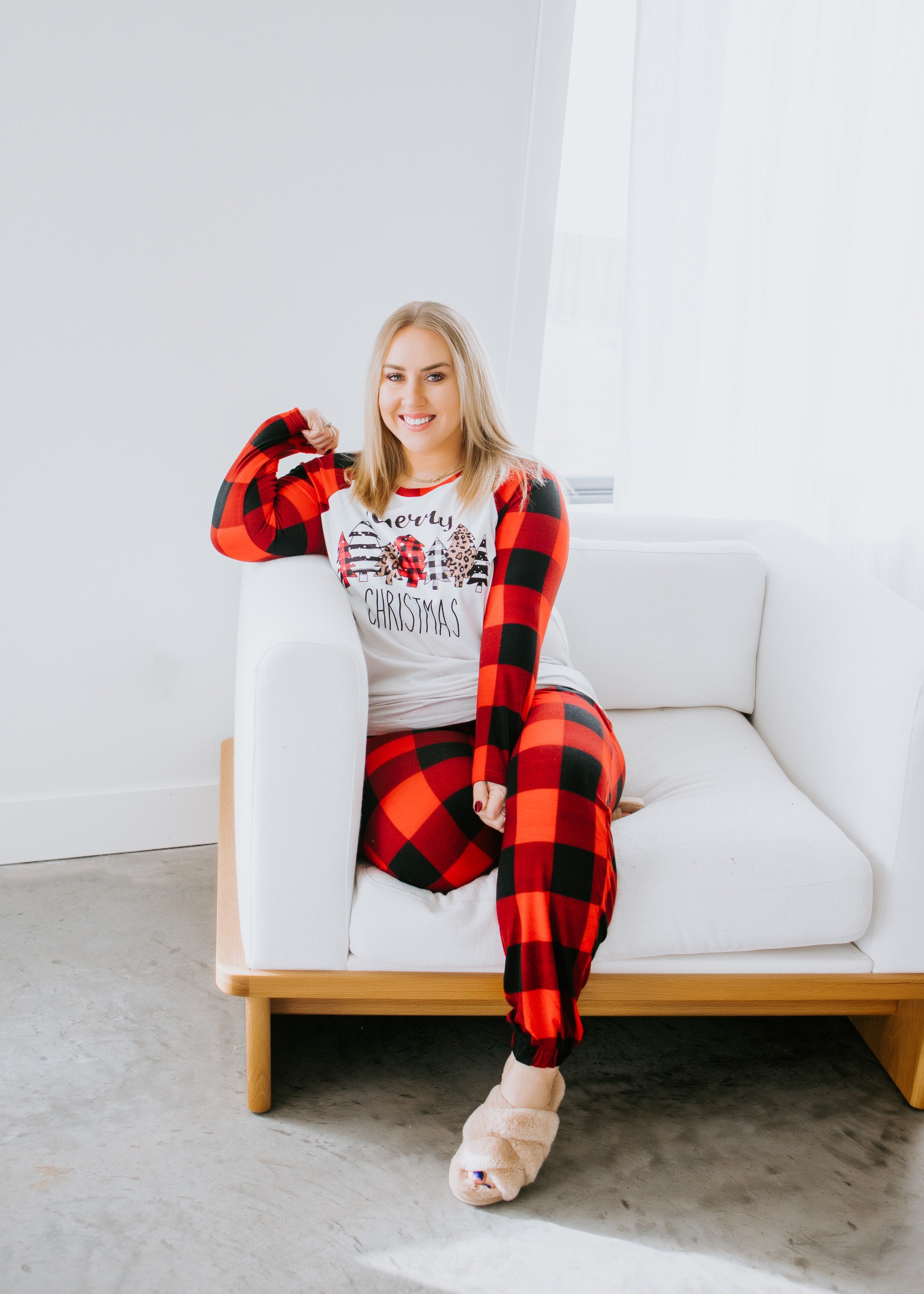 image of Curvy Merry Christmas Plaid Pajama Set