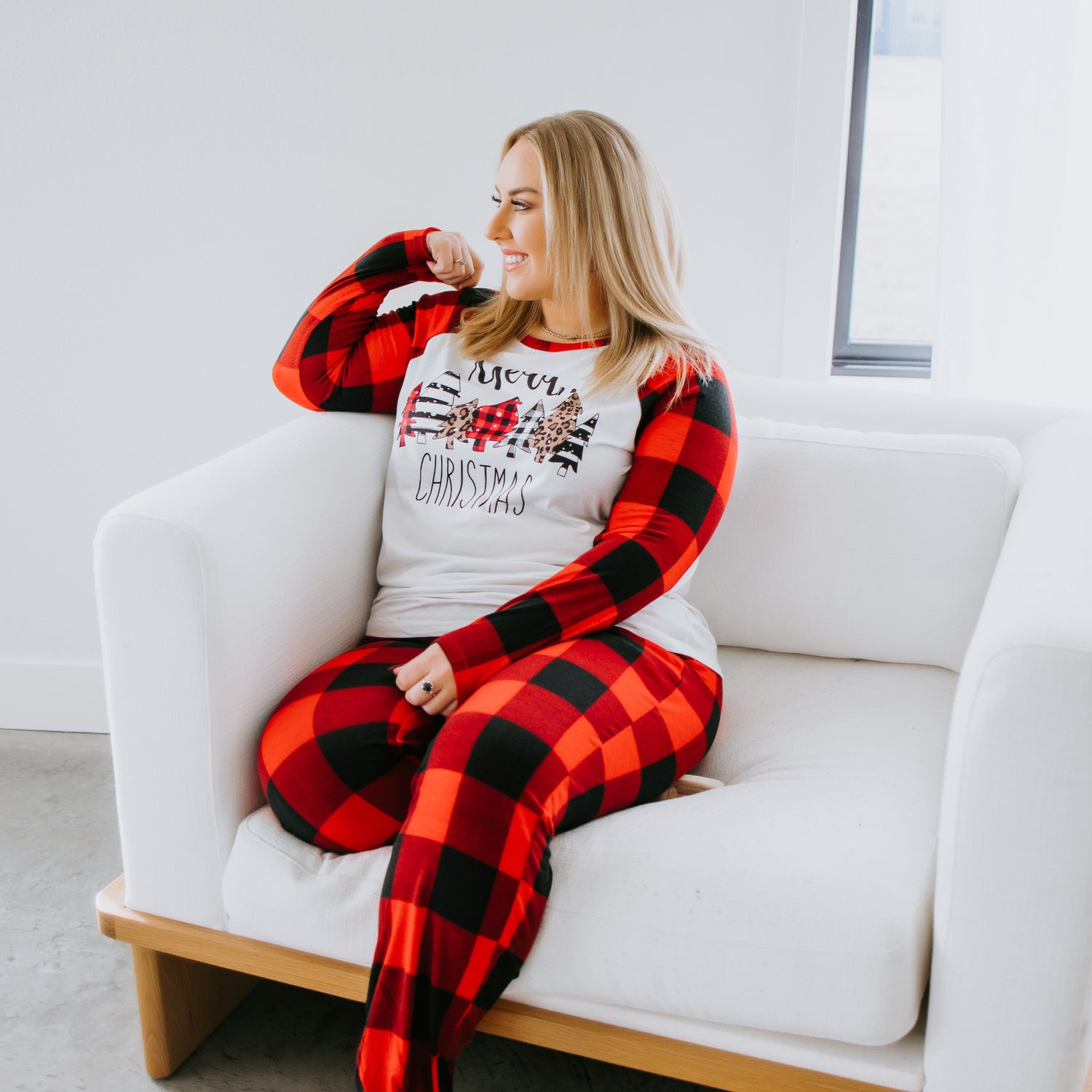 Curvy Merry Christmas Plaid Pajama Set