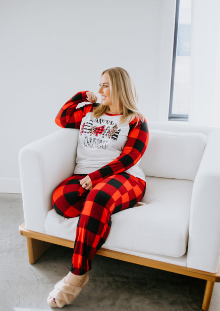 Curvy Merry Christmas Plaid Pajama Set