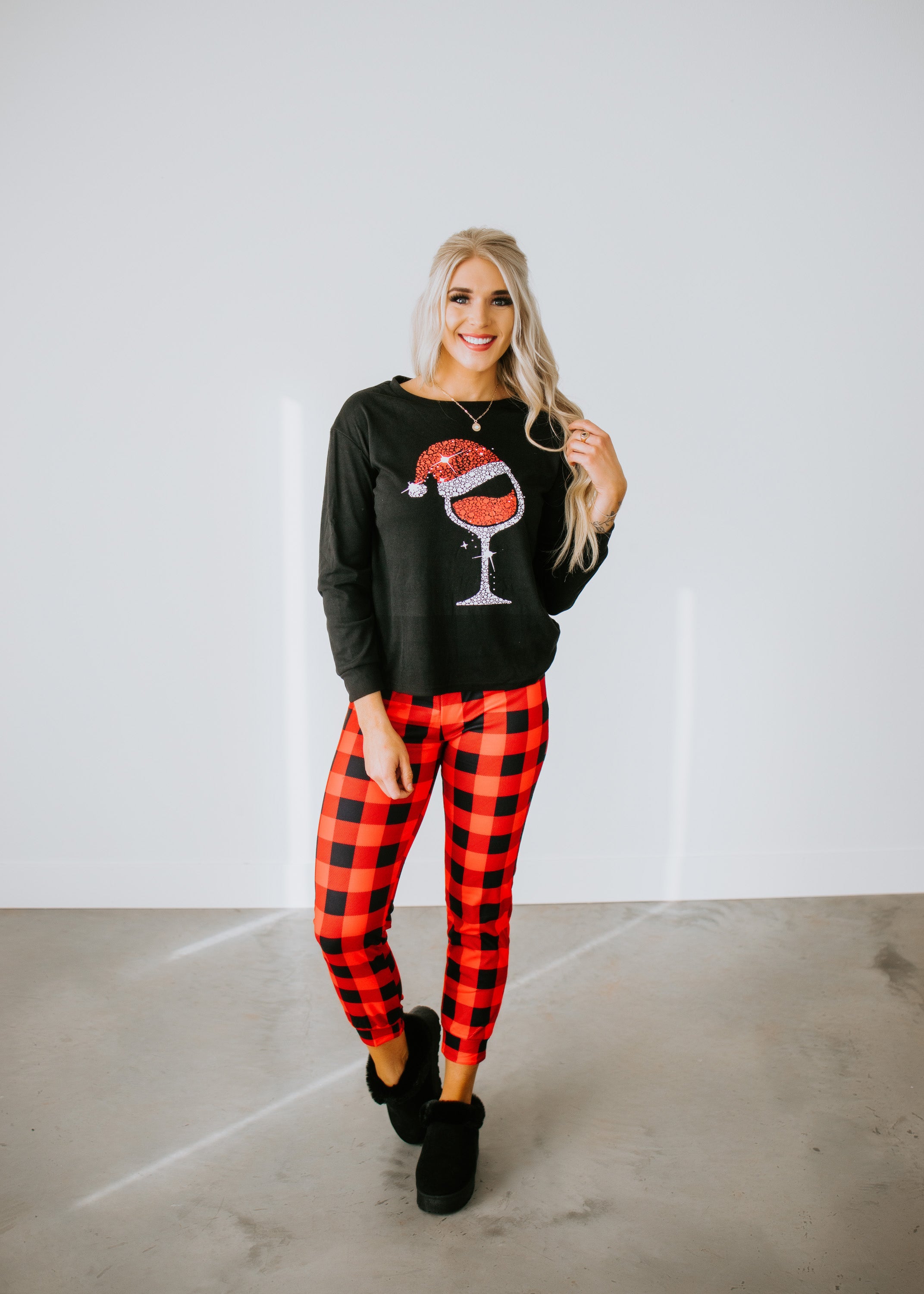 image of Wine Plaid Pajama Set