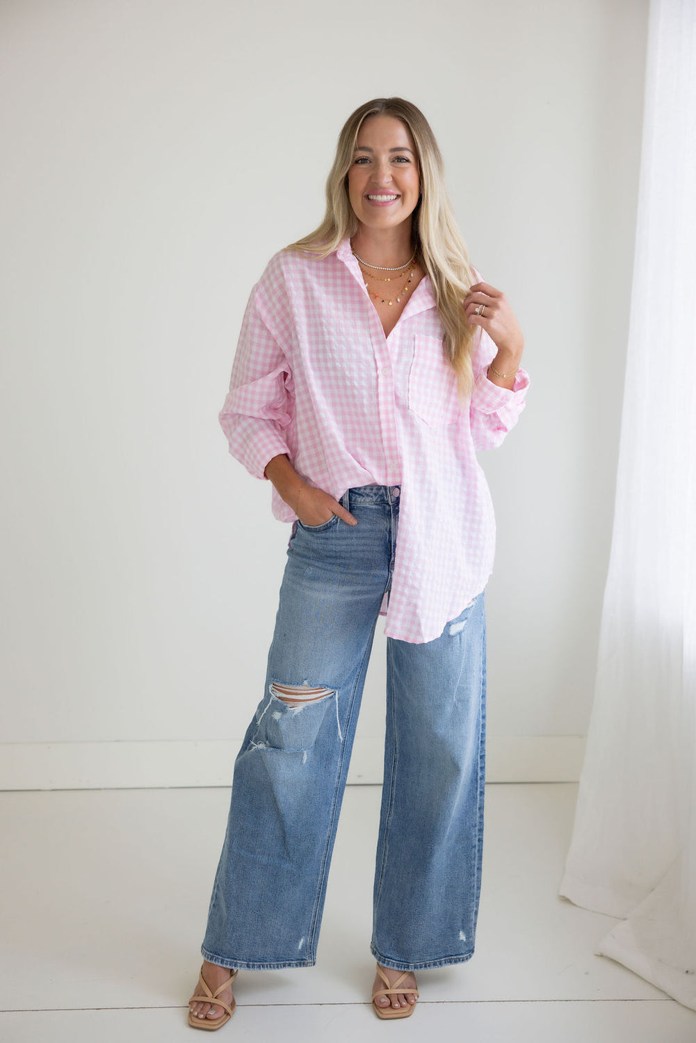Britten Gingham Button Down Top