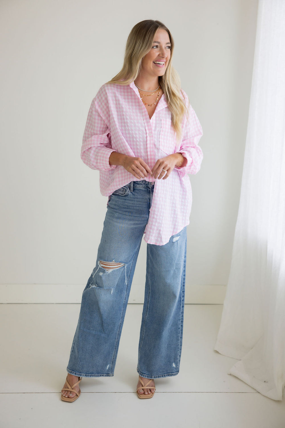 Britten Gingham Button Down Top