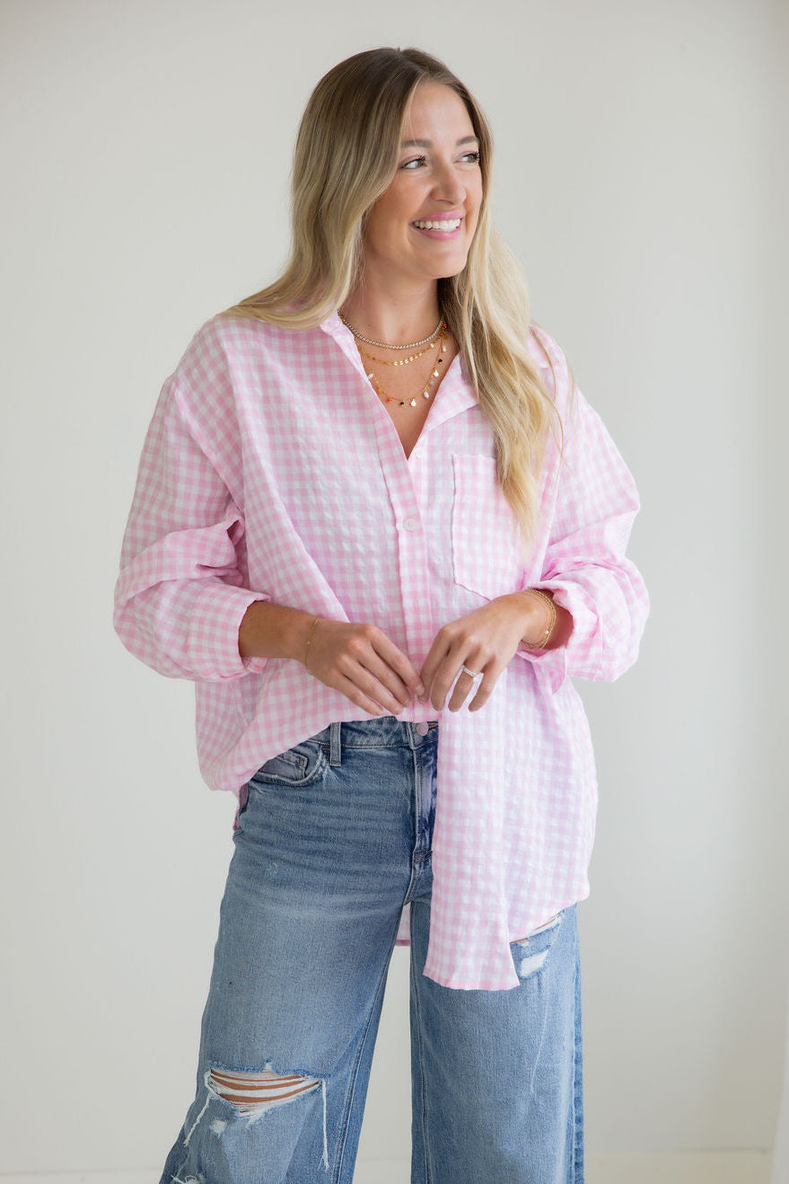 Britten Gingham Button Down Top