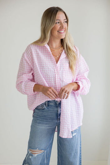 Britten Gingham Button Down Top
