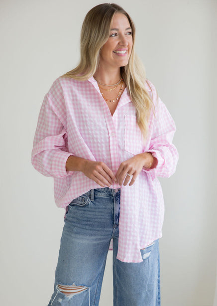 Britten Gingham Button Down Top product view