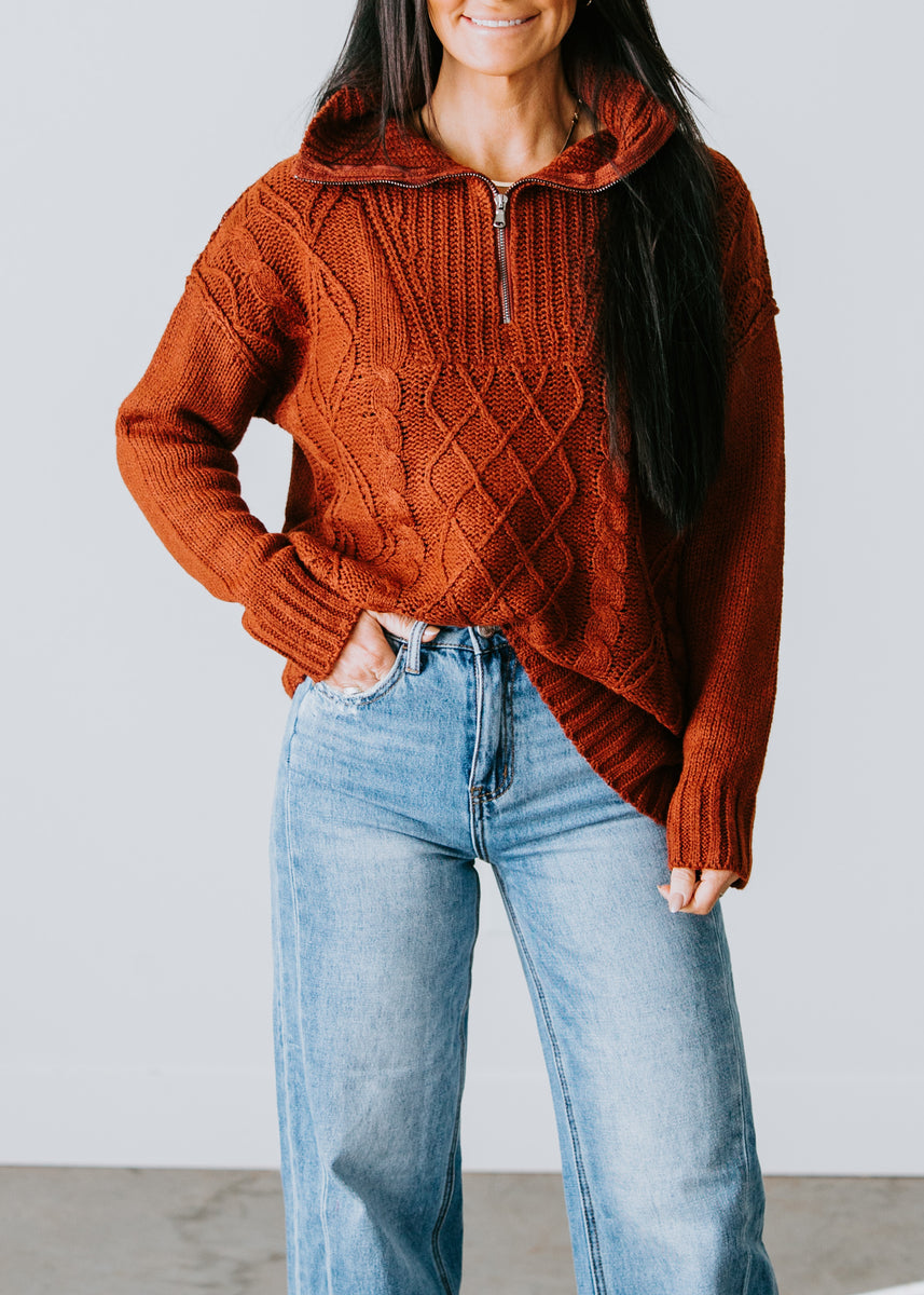 Scottie Cable Knit Quarter Zip Sweater – Lauriebelles