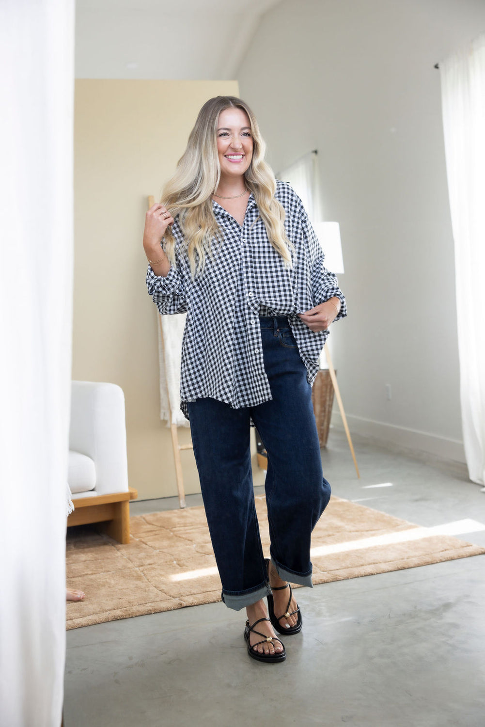 Britten Gingham Button Down Top