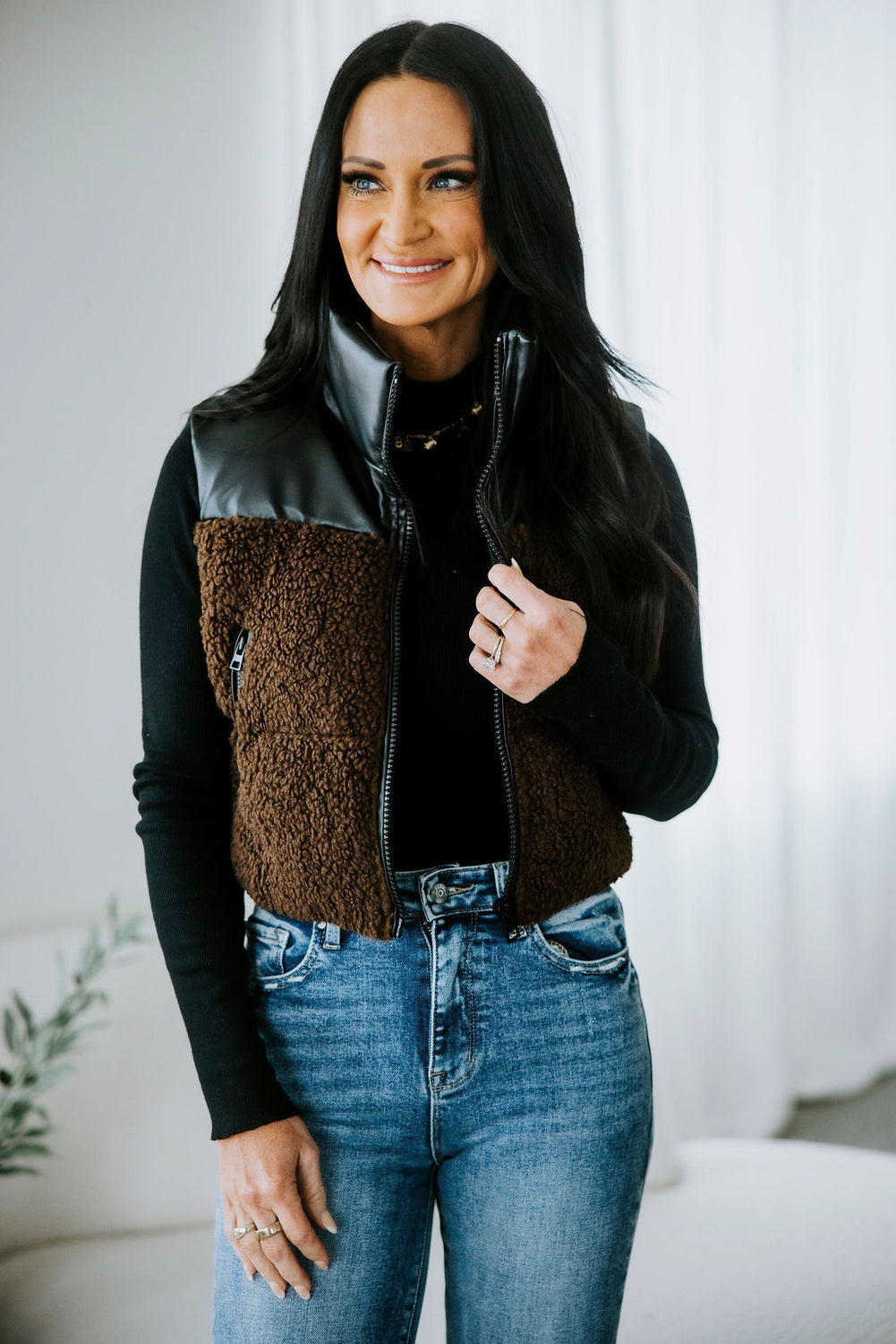 Bristol Faux Leather Sherpa Puffer Vest