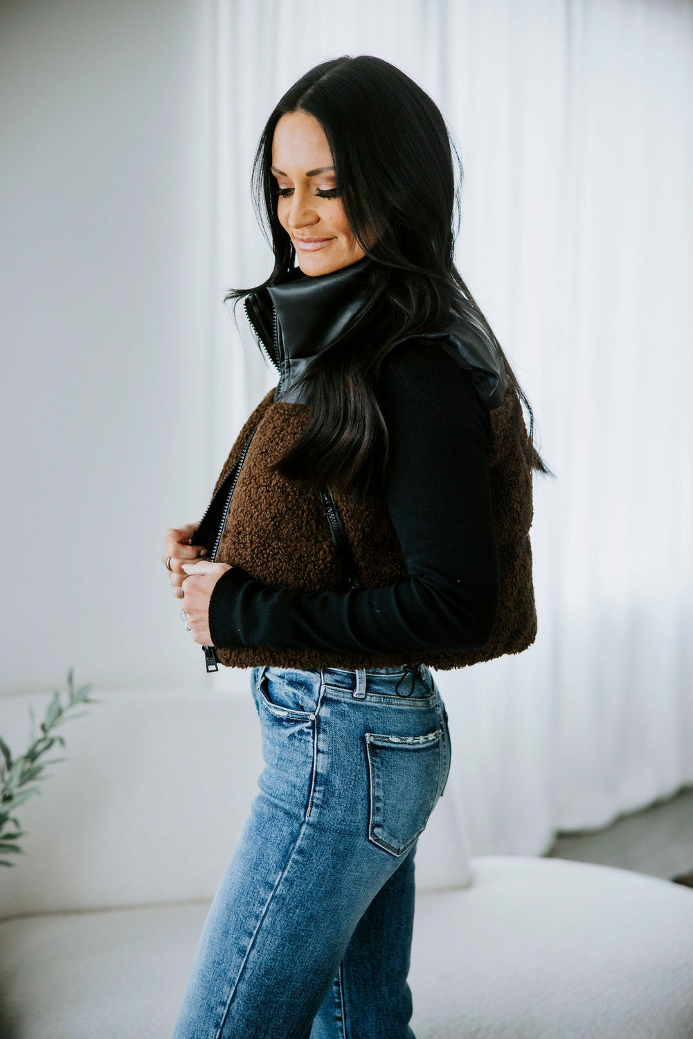 Bristol Faux Leather Sherpa Puffer Vest