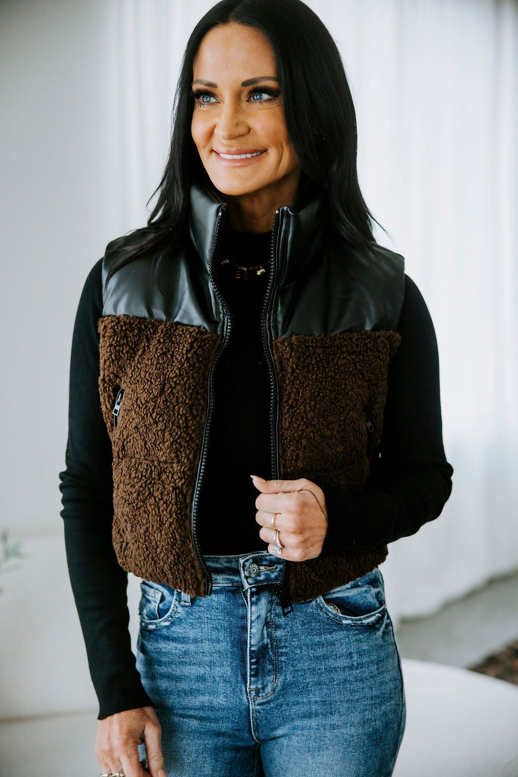 image of Bristol Faux Leather Sherpa Puffer Vest