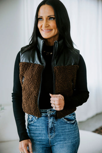 Bristol Faux Leather Sherpa Puffer Vest