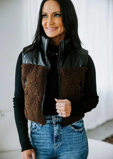 Bristol Faux Leather Sherpa Puffer Vest product view