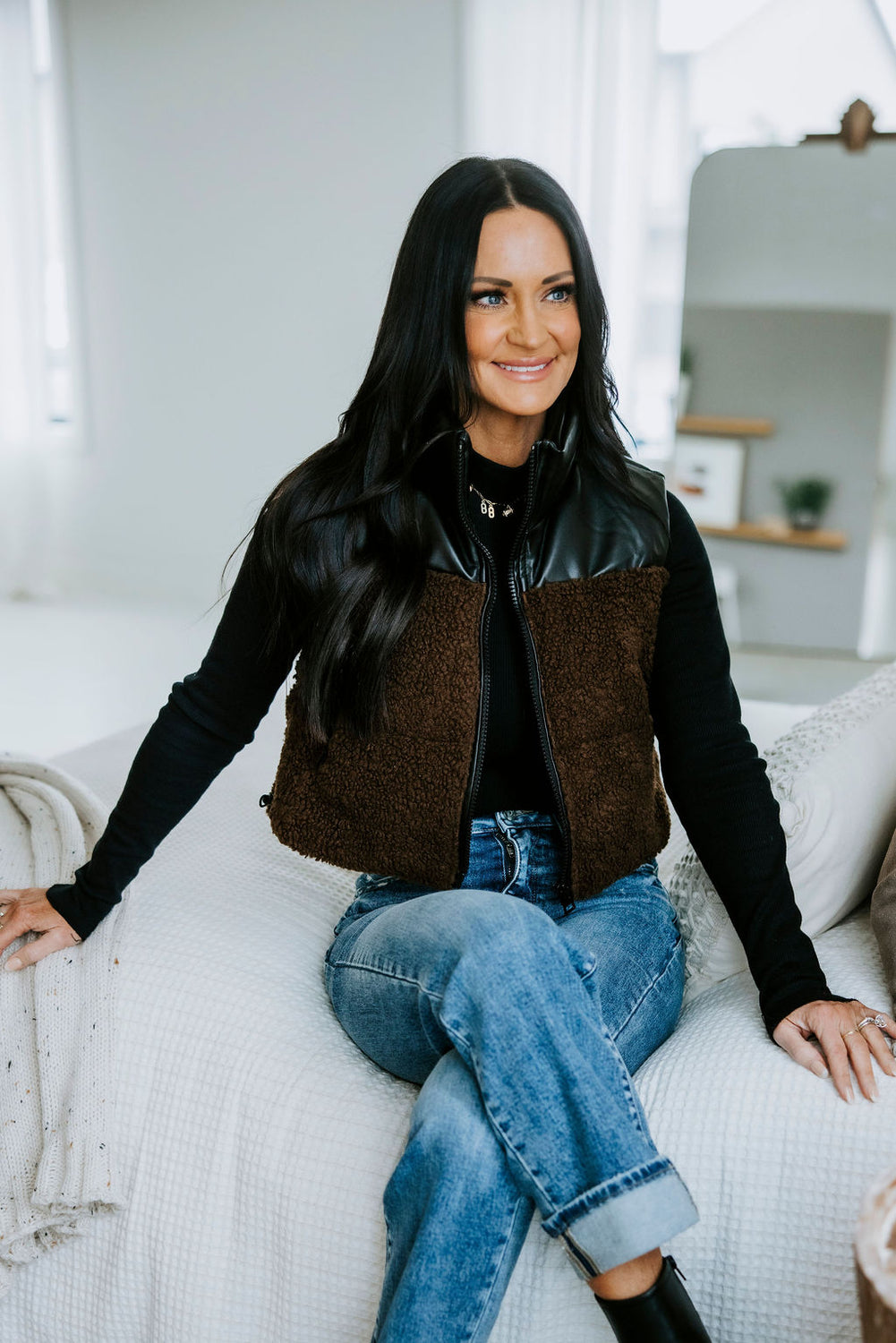 Bristol Faux Leather Sherpa Puffer Vest