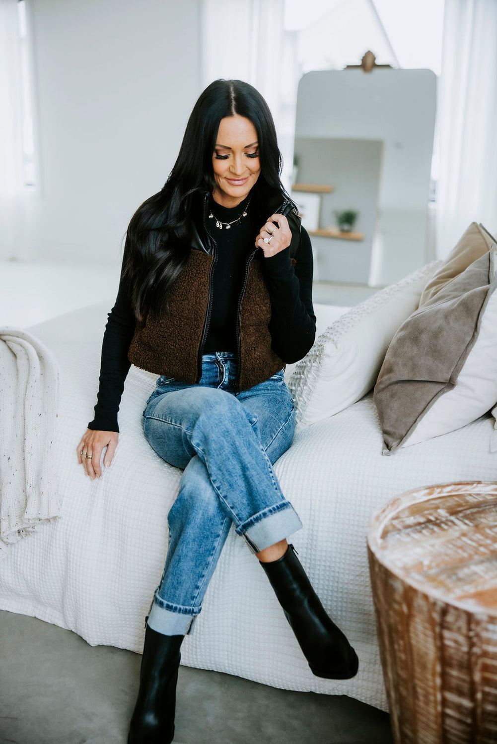 Bristol Faux Leather Sherpa Puffer Vest