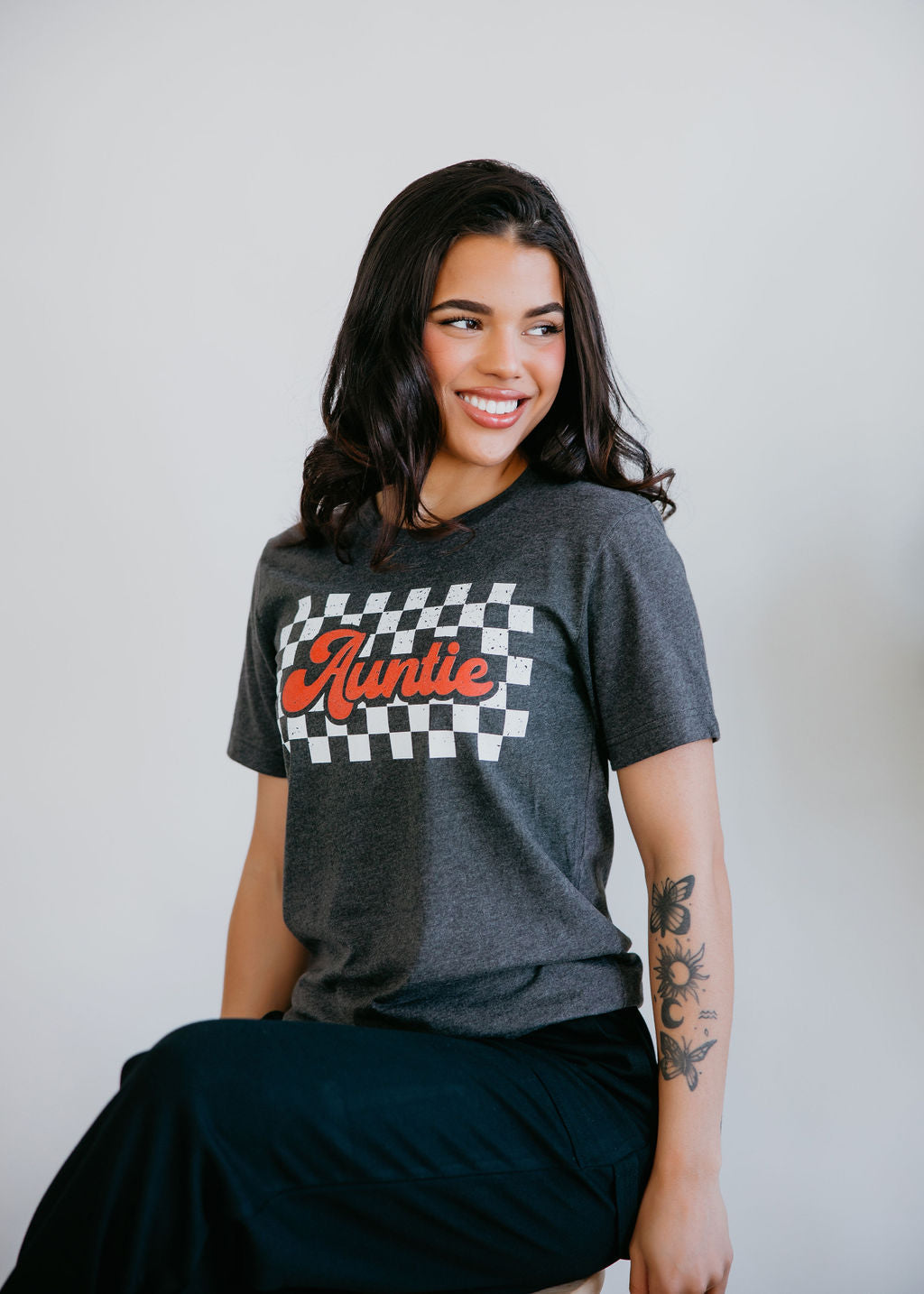 image of Checkered Auntie Graphic Tee