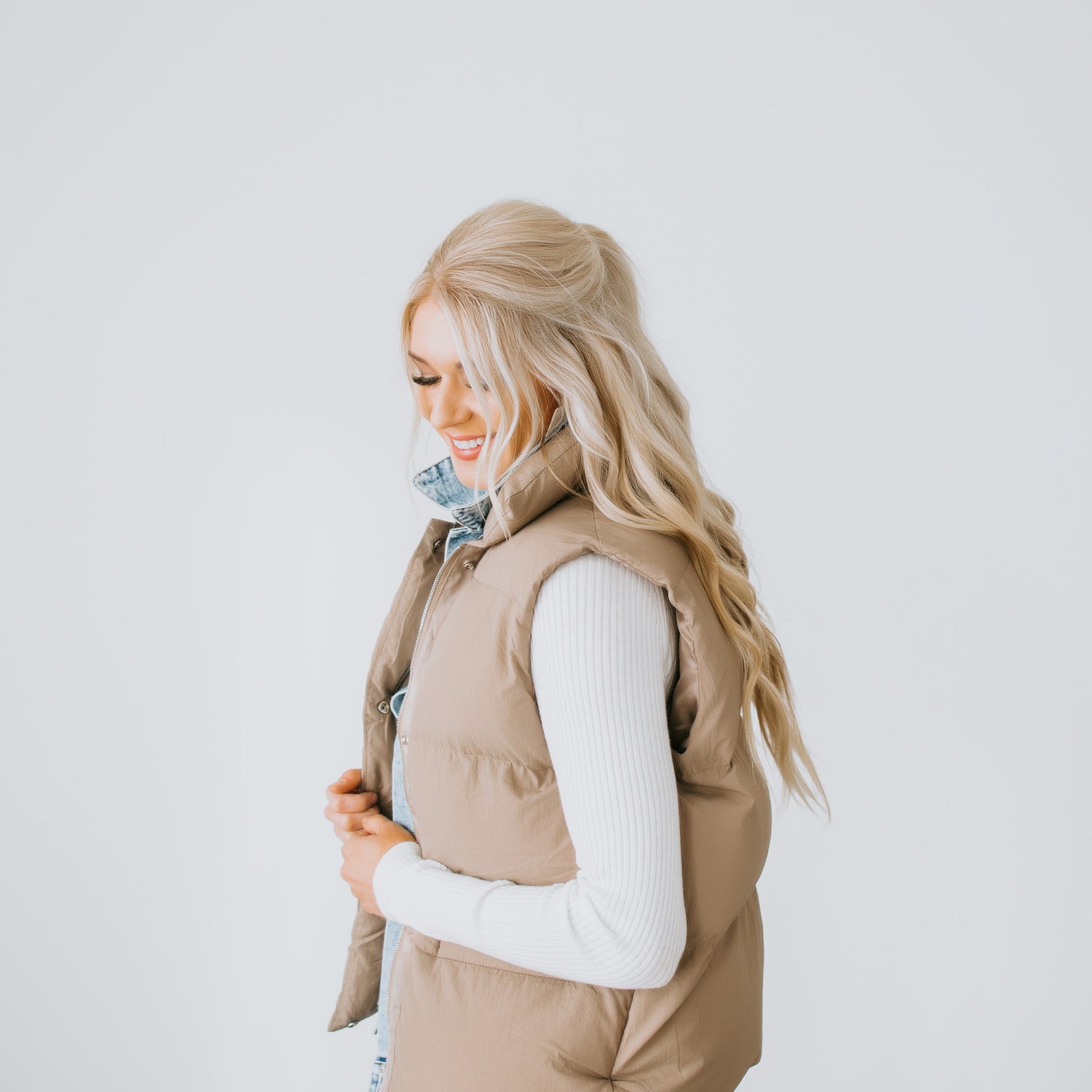 Jenna Denim Layered Puffer Vest