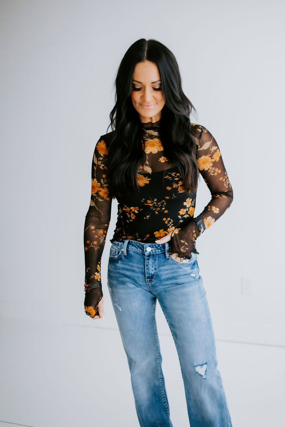 Korin Floral Mesh Long Sleeve