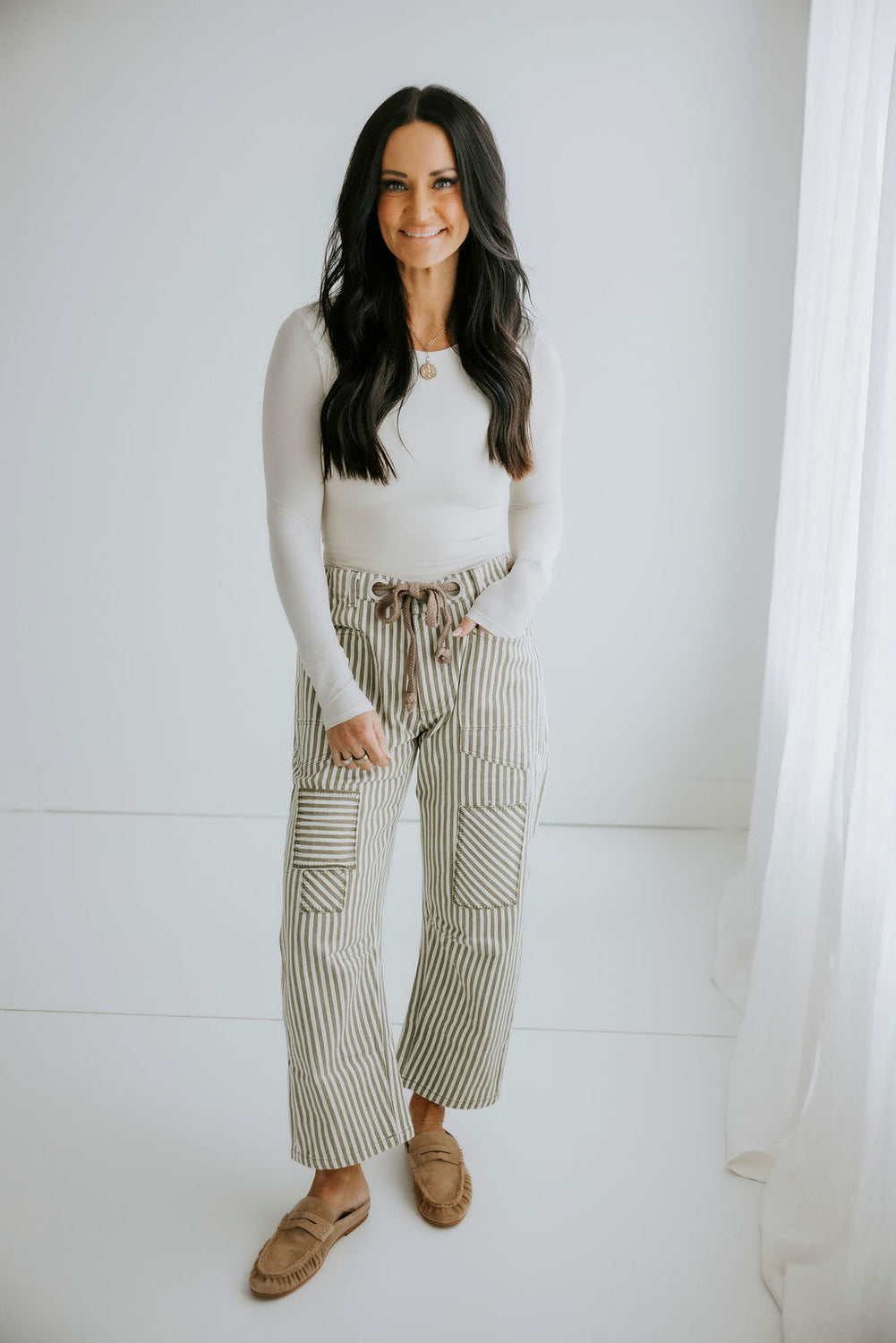 Ronnie Striped Twill Barrel Pants