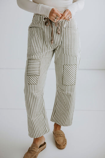 Ronnie Striped Twill Barrel Pants