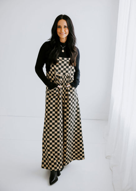 Ajay Checkered Wide Leg Overalls product view