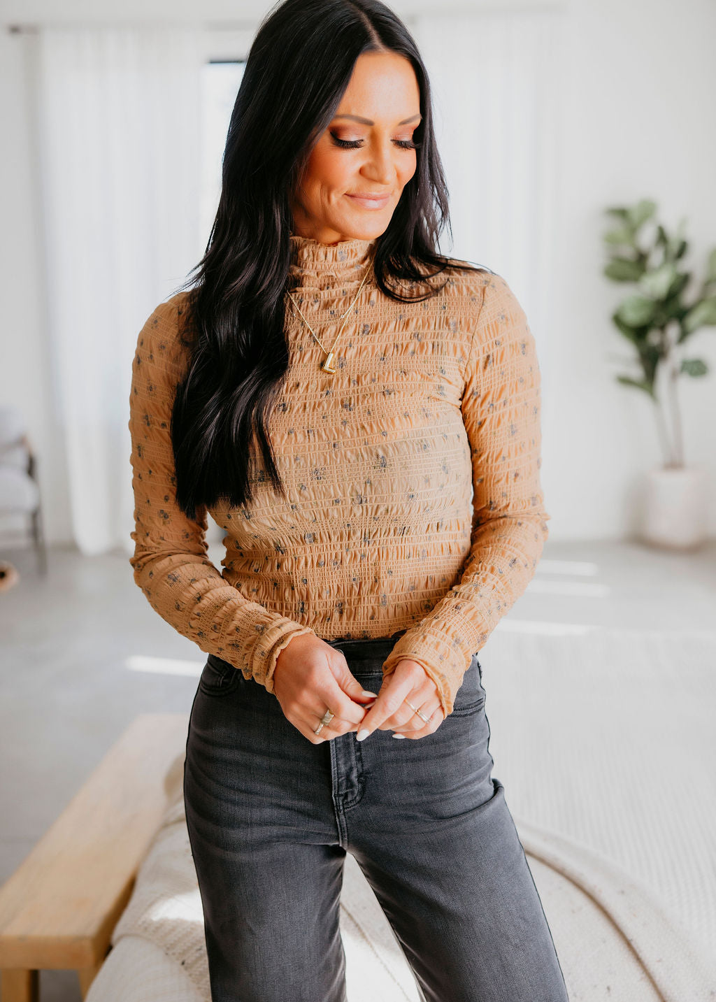 Talen Floral Print Crinkle Top