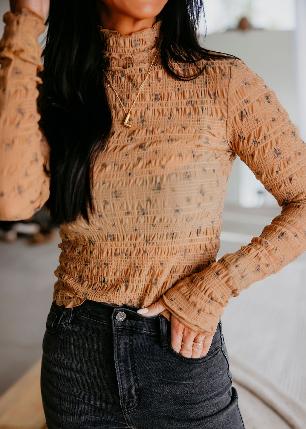 Talen Floral Print Crinkle Top
