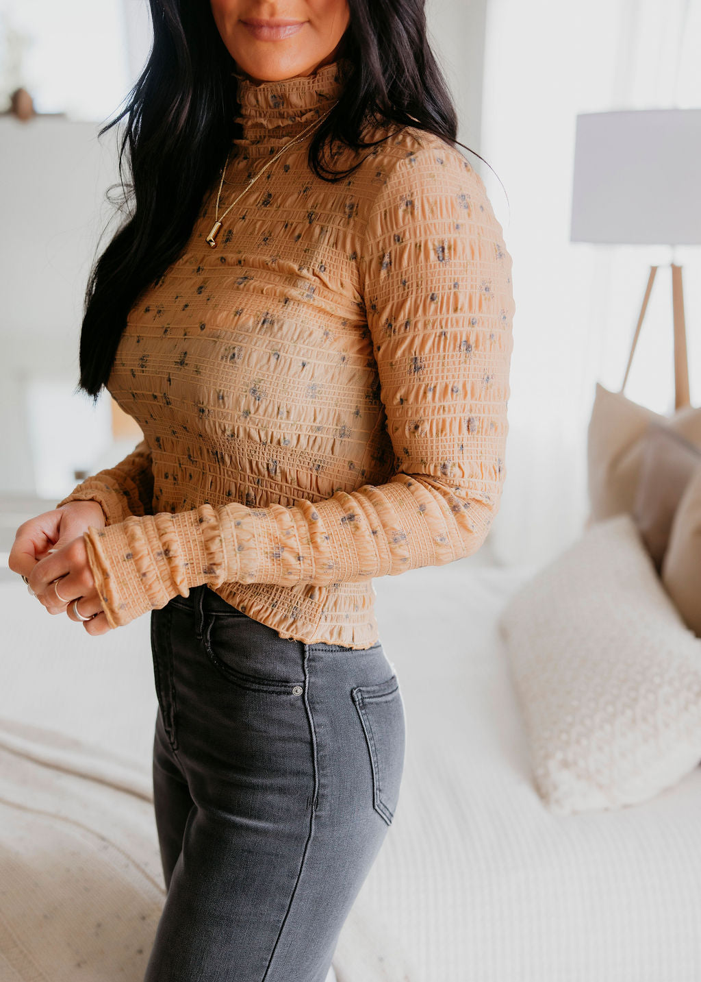 Talen Floral Print Crinkle Top