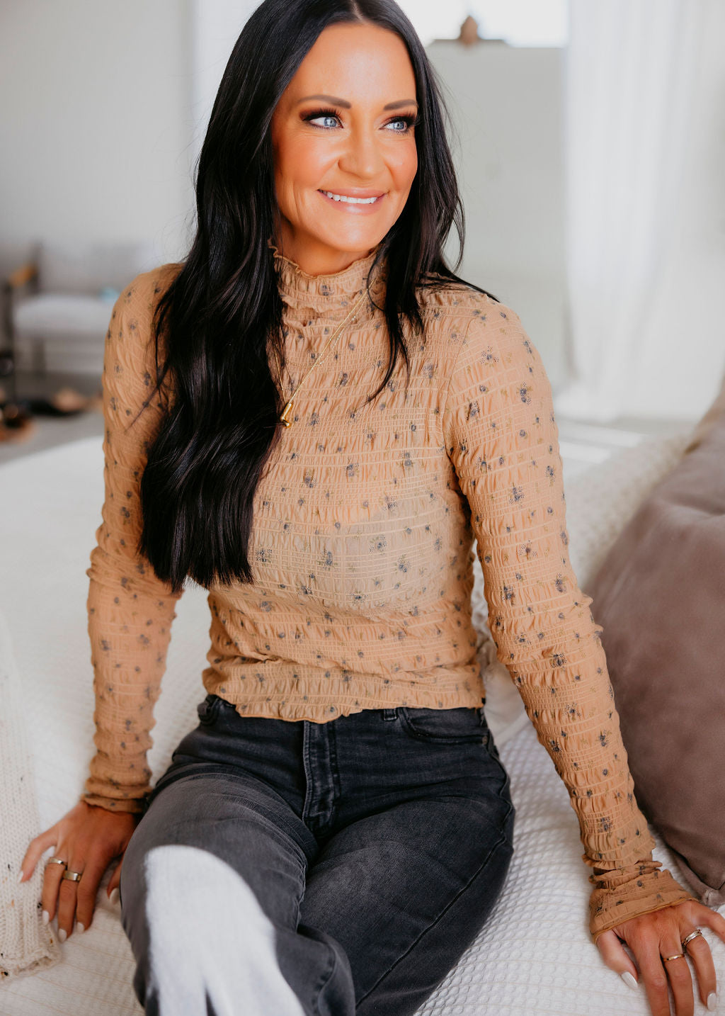 Talen Floral Print Crinkle Top