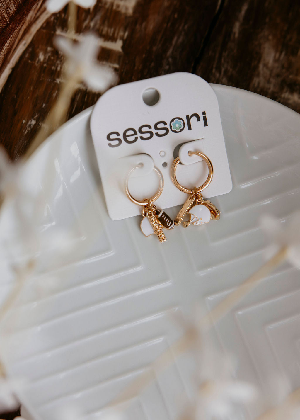 Football Multi Charm Hoop Earrings